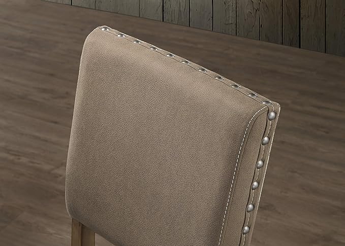 Roundhill Furniture Birmingham 7-Piece Driftwood Finish Table with Nail Head Chairs Counter Height Dining Set