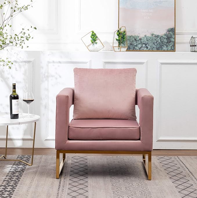 Roundhill Furniture Lenola Upholstered Accent Arm Chair, Pink 27.5D x 29.75W x 34.5H in