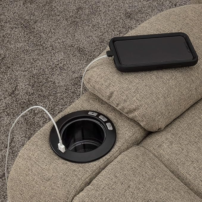 RecPro Charles Powered Double RV Wall Hugger Recliner Sofa | Loveseat | Furniture - Cloth (Oatmeal, 67")