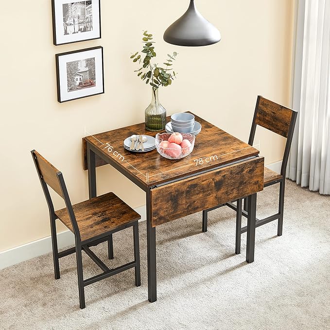 VASAGLE Extendable Dining Set, Dining Table with 4 Chairs, for Kitchen, 33.3-47.3 Inches Wide, Steel Frame, Rustic Brown and Ink Black LDC092B01V1-02