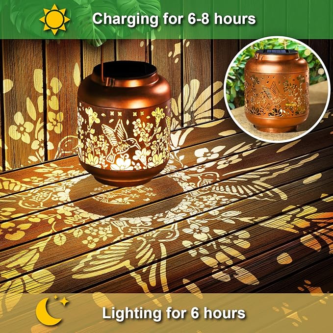 Mothers Day Gifts Hummingbird Solar Lanterns Garden Decor Birthday Gifts for Women Mom Grandma Hanging Solar Lights Outdoor Waterproof Decoration for Outside LED Lanterns for Yard Patio Lawn