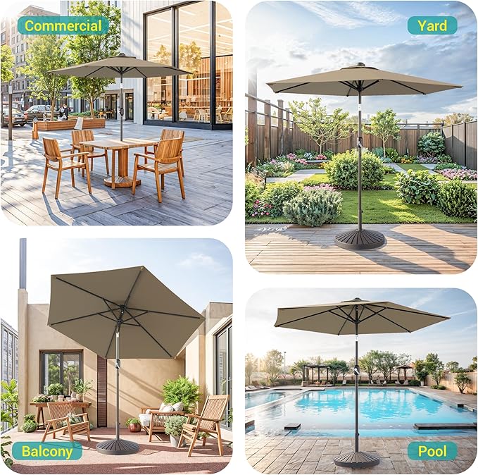 7.5ft Outdoor Umbrella Patio Umbrella with Solar Lights,18 LED Lighted Table Market Outdoor Umbrella, 2-Year-Non-Fading, for Pool, Deck, Garden,Backyard