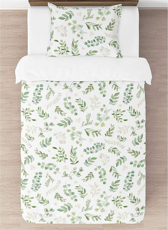 Sweet Jojo Designs 2-Piece Twin Comforter Set (Green Floral Leaf) for Girls/Boys, Teen, Kids Bedding, Bed in a Bag incl. Blanket & Pillow Sham (Boho, Watercolor Botanical, Woodland, Tropical, Garden)