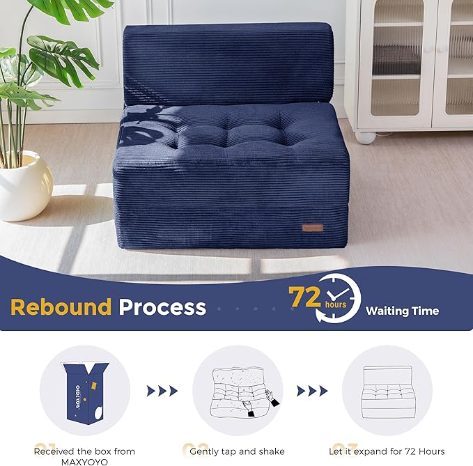 MAXYOYO 8" Folding Sofa Bed, Convertible Sleeper Sofa Lounger Foldable Mattress, Wedge Shape Floor Couch Tufted Fold Out Chair Bed Comfy Floor Couch Lounge for Living Room Bedroom, Single, Navy