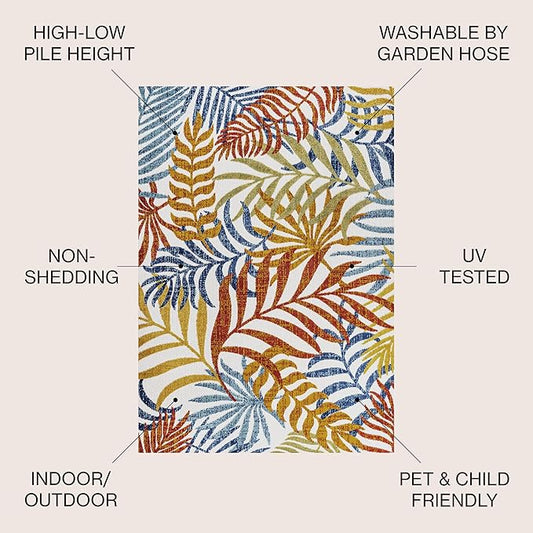 JONATHAN Y Tropics Palm Leaves Indoor Outdoor Area Rug 9X12 Cream/Orange, Boho for Backyard, Patio, Porch, Easy-Cleaning, High Traffic, Pet-Friendly, Non-Shedding (AMC100B-9)
