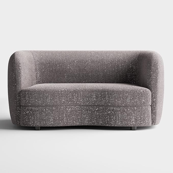 Furniture of America Nimiane Modern Boucle Loveseat Couch with Curved Arms and Wooden Legs, Comfy Fabric Upholstered Small Sofa for Living Room, Bedroom, Home Office, Charcoal Gray