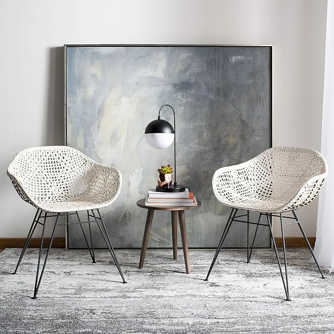 Safavieh Home Jadis White and Dark Grey Leather Woven Dining Chair, Set of 2