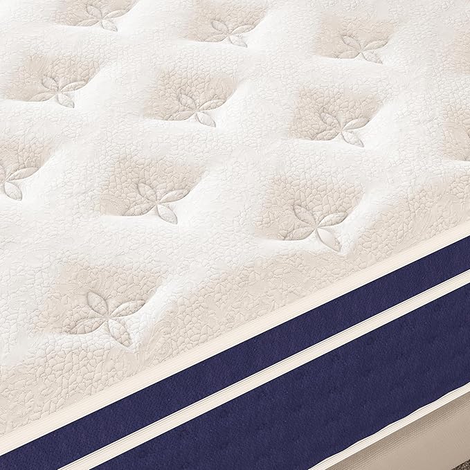 12 Inch Full Size Mattress, Hybrid Full Mattress with Pocket Spring and Memory Foam for Pressure Relief, Motion Isolation, Edge Support, Medium Firm Mattress in a Box, CertiPUR-US,Blue