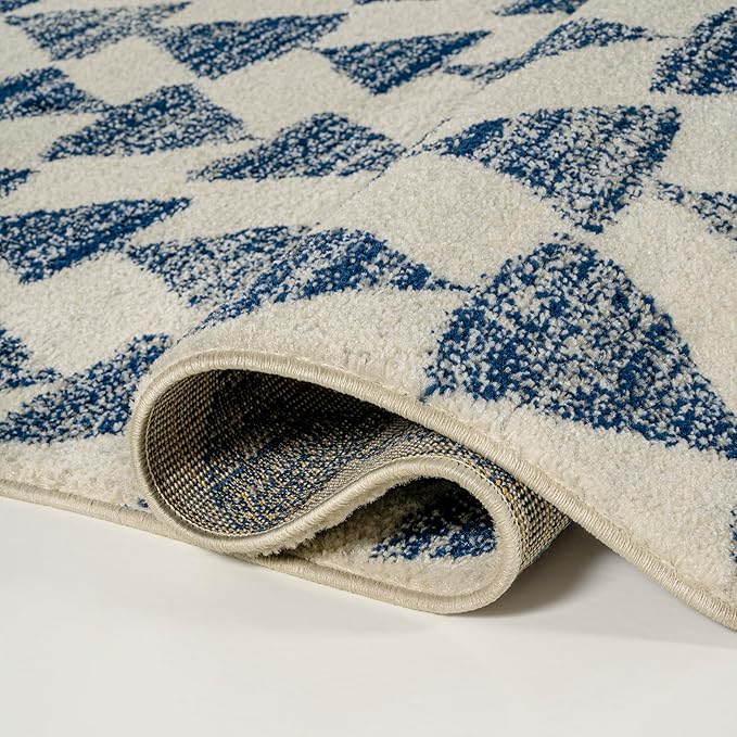 JONATHAN Y Aisha Moroccan Triangle Geometric Cream/Navy Indoor Area Rug, 3x5, Contemporary, Modern, Easy-Cleaning for Living Room, Bedroom, Kitchen, Pet Friendly, Non-Shedding (MOH206D-3)
