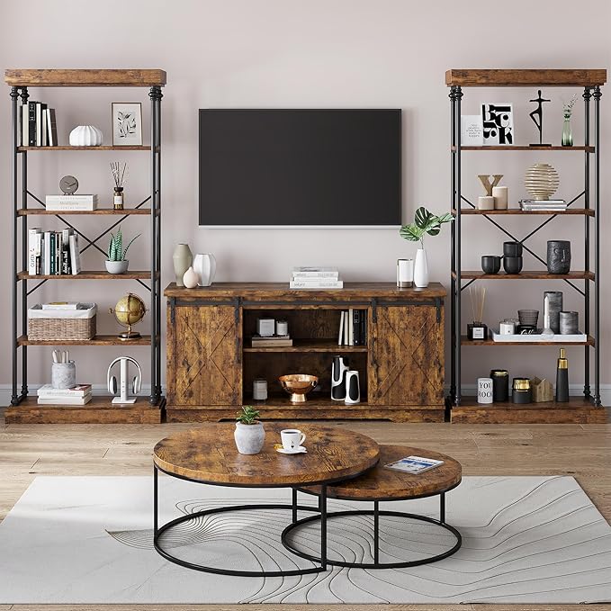 CABIHOME Bookshelf Industrial Bookcase Wooden Storage Open Rack Shelf with Metal Frame Rustic 6 Tier Tall Standing Bookshelves Large Display Rack for Bedroom,Living Room and Home Office