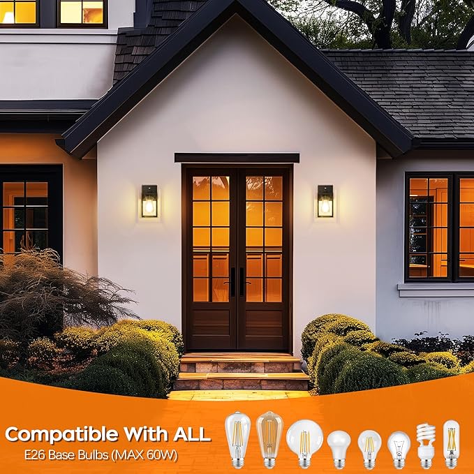 WIHTU Dusk to Dawn Outdoor Lighting Fixtures, Exterior Front Porch Light, Black Sensor Wall Sconce Lamp, Waterproof Wall Lantern, Anti Rust Outside Coach Lights for House, Doorway, Garage