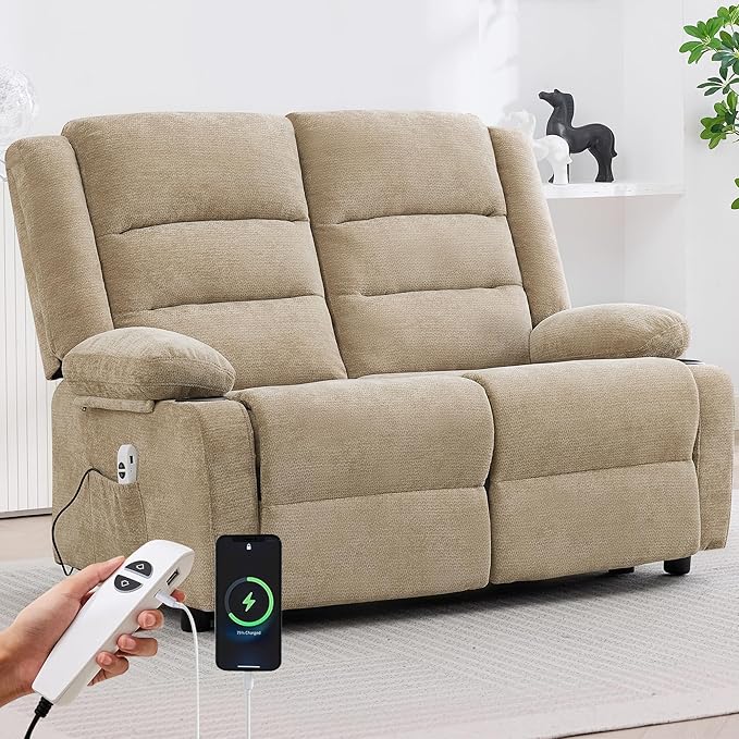 52Inch Power Loveseat Recliner,Electric Reclining Loveseat Sofa,Adjustable Love seat Recliner Sofa for Living Room,Bedroom with Charging Ports (Brown)