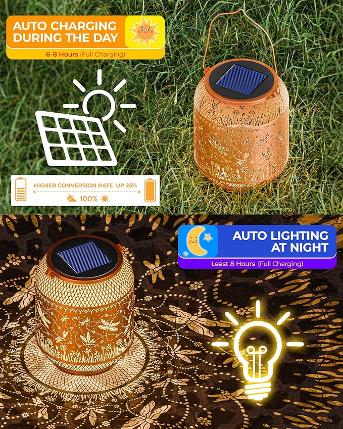 Dragonfly Solar Lanterns Outdoor Waterproof Decorative Garden Solar Lights for Outside,Hanging Metal Ornaments Decor for Outside Lawn,Patio,Balcony,Yard Dragonfly Gifts for Women