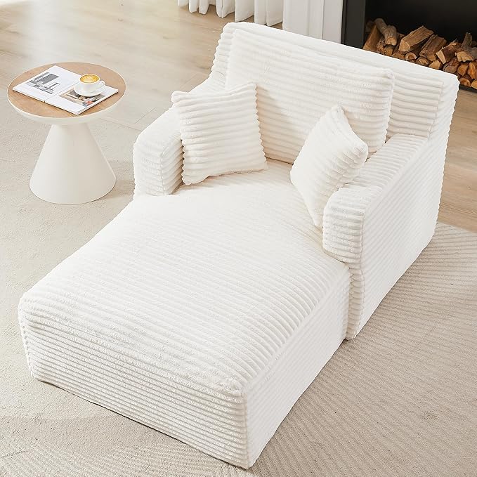 KEIKI 65.4" Indoor Single Chaise Sofa, Modern Corduroy Upholstered Lounger, No Assembly Required, Comfy Sleeper Chair for Living Room or Guest Space
