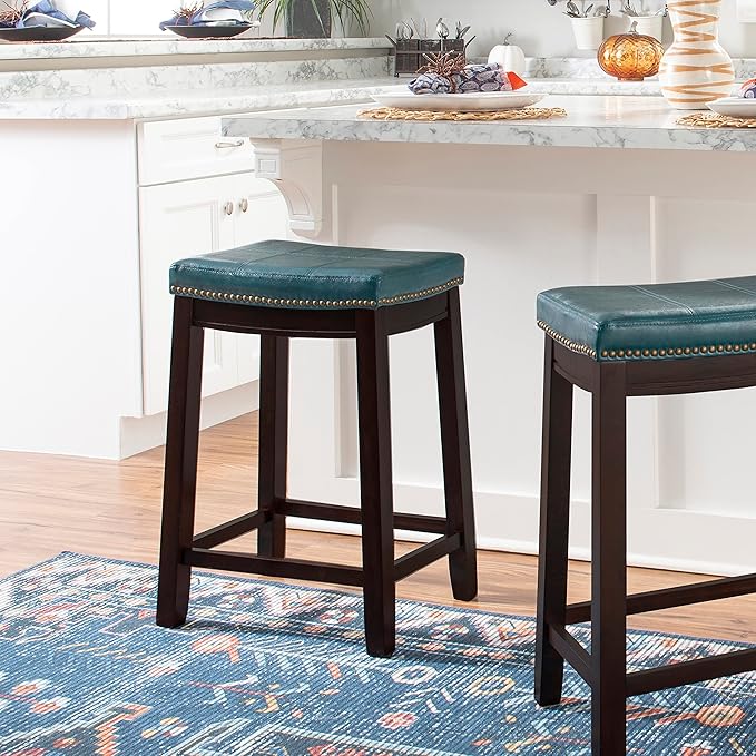 Linon Carson Blue Backless Counter Stool, Brown
