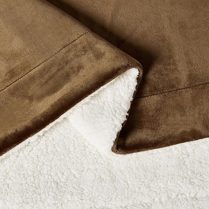 Amazon Basics Reversible Sherpa Throw Blanket, Soft Flannel and Plush, 50"x60", Brown