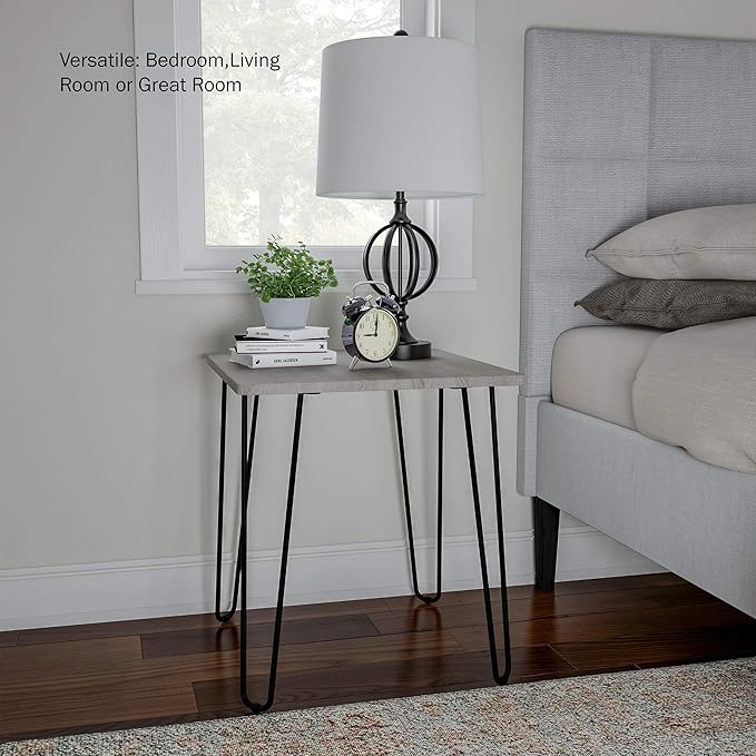 Modern End Table with Hairpin Legs - Industrial-Style, Woodgrain Finish, and Steel Accent Furniture for Living Room, Bedroom, or Office by Lavish Home