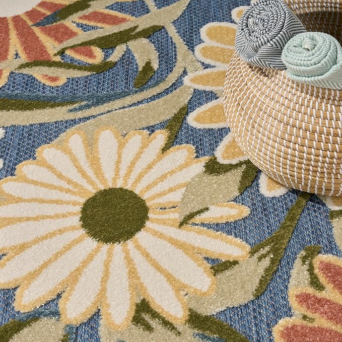 Nourison Home Aloha Blue Sage 3'6" x 5'6" Area Rug - Easy Clean, Non Shedding, Bed Room, Living Room, Dining Room, Kitchen (4' x 6')