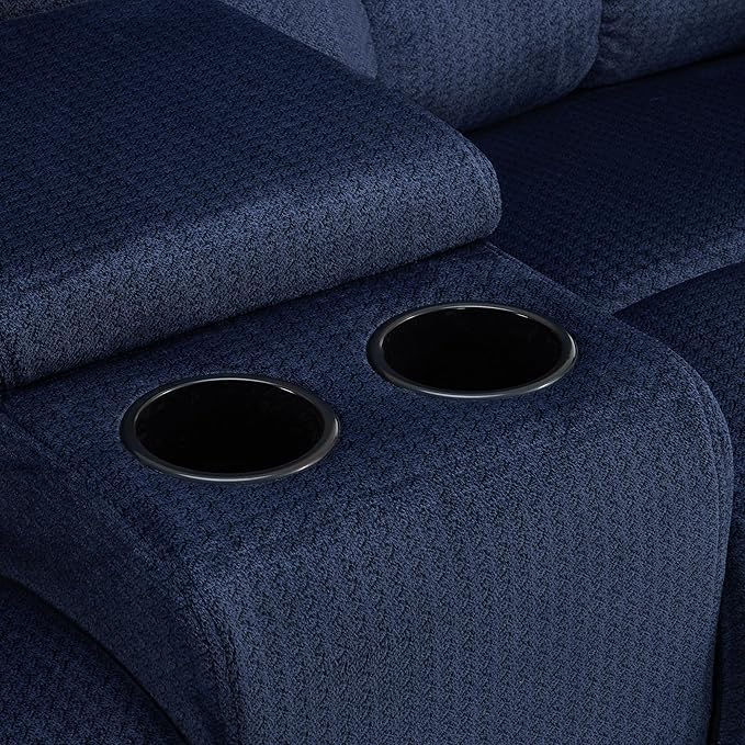 MCombo Zero Gravity Power Loveseat Recliner with Console, Heat and Vibration Massage, Reclining Loveseat Sofa with USB Ports, Cup Holders for Living Room, Fabric RS6234 (Navy Blue)