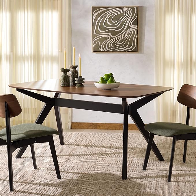 SAFAVIEH Couture Collection - Divya Walnut & Black Rectangle Wood Dining Table, Modern Two-Tone Design, Seats up to 6 (SFV6711A)
