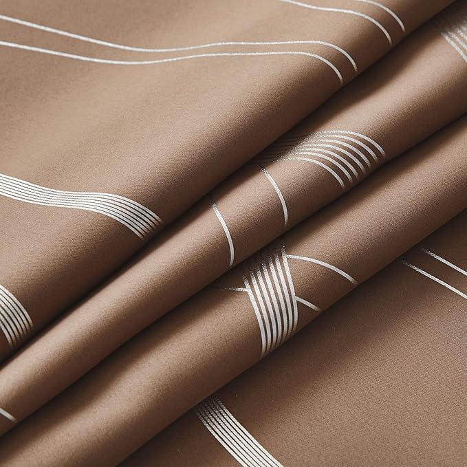 NICETOWN Extra Long Blackout Curtains for Large Window, Foil Printed Wave Lines Energy Saving Thermal Insulated Draperies for Kids Nursery Boys Bedroom (Cappuccino, 1 Pair, 52 inches by 108 inches)