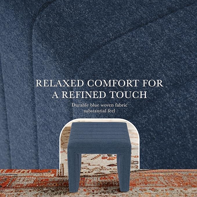 Spatial Order Modern Channel Tufted Ottoman | HomePop Home Décor | Ottoman for Living Room & Bedroom - Blue Woven Fabric