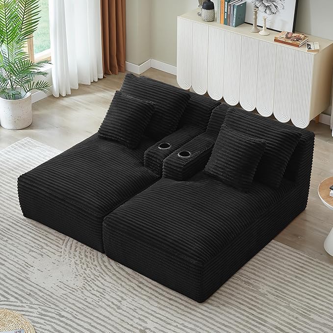Eafurn Oversized Double Chaise Lounge Indoor with Cup Holders & Side Pocket, 71" Plush Corduroy Boneless Chaise Lounge Sofa with High Density Sponge & Deep High Seat Comfy Sleeper Couch Bed | Breathable material, No Assembly, 52" Deep Seat, 19.7" High ...