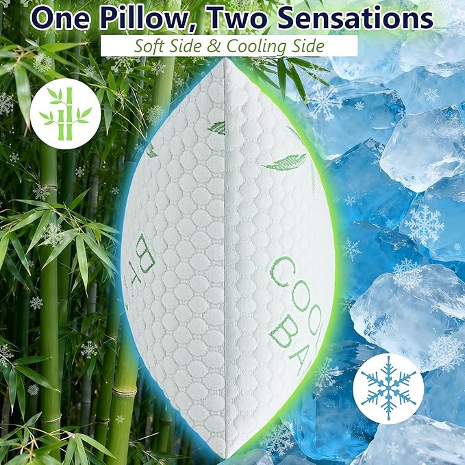 Shredded Memory Foam Pillows, Cooling Pillows King Size Set of 2 Adjustable Firm Bamboo Bed Pillows for Hot, Side, Back and Stomach Sleepers