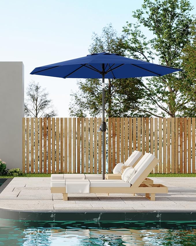GarveeLife 10 ft Patio Umbrella, Outdoor Table Market Umbrella with Push Button Tilt and Crank, 8 Sturdy Ribs UV Protection Waterproof for Garden, Deck, Backyard, Pool (Navy Blue)