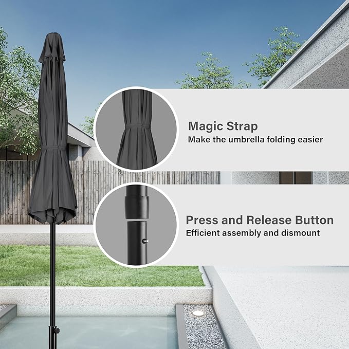 Simple Deluxe 2 Pack 9FT Outdoor Patio Umbrella Table Market Umbrella with Push Button Tilt and Crank, 8 Sturdy Ribs, UV Protection Waterproof for Garden, Lawn, Deck, Backyard, Pool, Grey