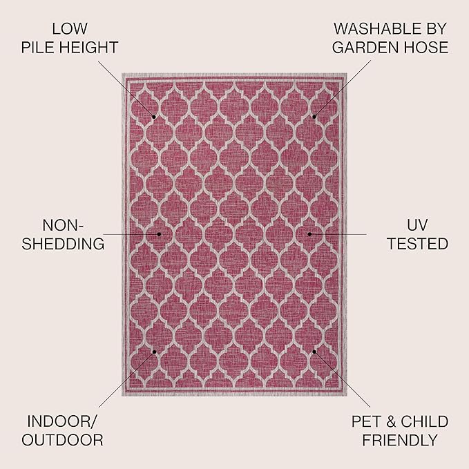 JONATHAN Y Moroccan Trellis Indoor Outdoor Area Rug 8X10 Fuchsia/Light Gray, Trebol Textured Weave for Backyard, Patio, Porch, Easy-Cleaning, High Traffic, Pet-Friendly, Non-Shedding (SMB109H-8)