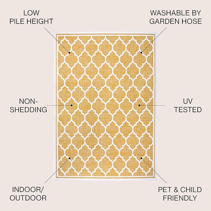 JONATHAN Y Moroccan Trellis Indoor Outdoor Area Rug 8X10 Yellow/Cream, Trebol Textured Weave for Backyard, Patio, Porch, Easy-Cleaning, High Traffic, Pet-Friendly, Non-Shedding (SMB109F-8)