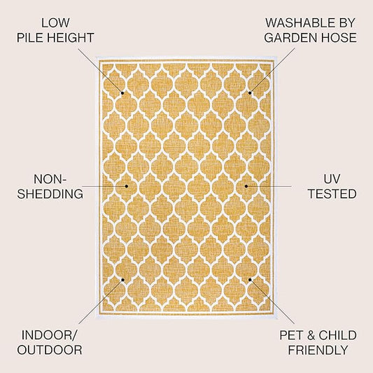 JONATHAN Y Moroccan Trellis Indoor Outdoor Area Rug 4X6 Yellow/Cream, Trebol Textured Weave for Backyard, Patio, Porch, Easy-Cleaning, High Traffic, Pet-Friendly, Non-Shedding (SMB109F-4)