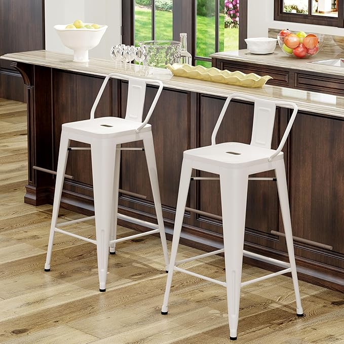 Tongli Metal Bar Stools Set of 2 Counter Stools Metal Bar Chairs Stools Counter Height Barstools Indoor Outdoor (Cream, 2PCS-24)