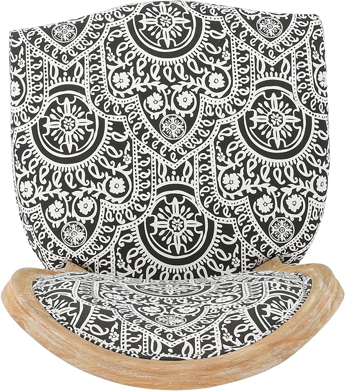 Christopher Knight Home Hulda French Country Fabric Dining Chairs (Set of 4), Black and White Pattern, Natural
