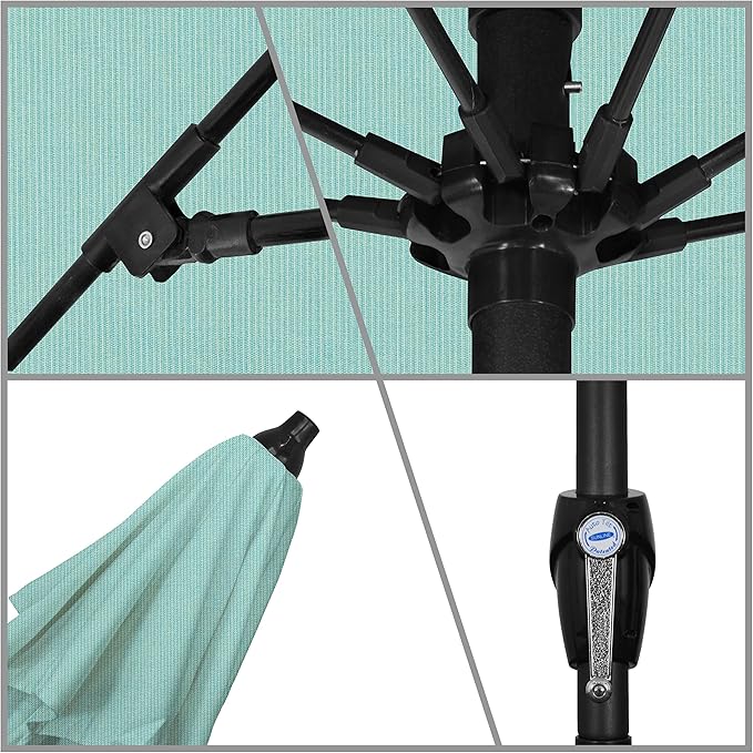 California Umbrella 12-Year Protection 9-Ft Outdoor Patio Umbrella, Sunbrella Fade-Resistant Acrylic Fabric, Auto Tilt and Crank, Heavy-Duty Aluminum Frame/ Reinforced Ribs, Bronze Pole, Spectrum Mist
