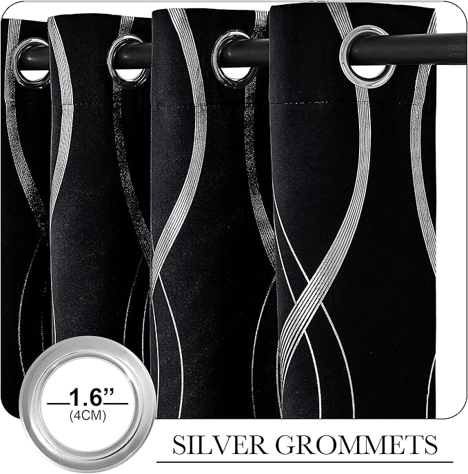 NICETOWN Black Out Floral Curtain Panels 84 inches Long - Light Reducing Thermal Insulated Grommet Blackout Patterned Panels/Drapes for Living Room/Nursery/Kids Room (Set of 2, W52 by L84)