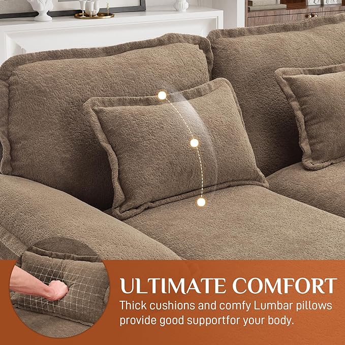 133" Oversized U Shaped Cloud Couch Modular Sectional Couches for Living Room Comfy Chenille Deep Seat Sofa Set with Double Chaise Lounge, Storage Central Console, Cup Holders, USB Port, Brown