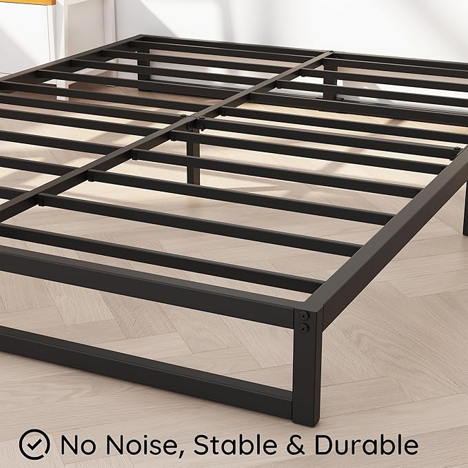 5 Inch Queen Bed Frame Metal Platform Mattress Foundation with Steel Slat Support, No Box Spring Needed, Easy Assembly, Black