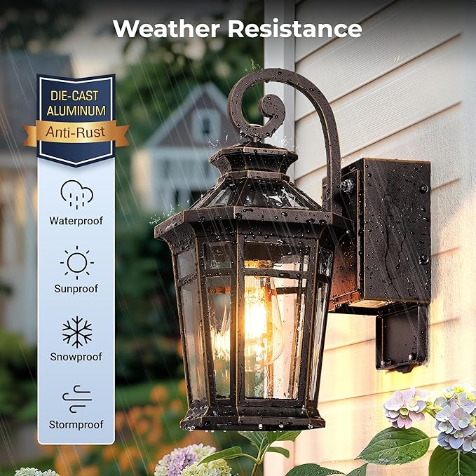 Outdoor Wall Light with GFCI Outlet, Oil Rubbed Bronze Dusk to Dawn Front Porch Light, Exterior Lighting Fixtures with Outlet, Outdoor Sconce Lights Wall Mount, Outside Lights for Patio, Garage