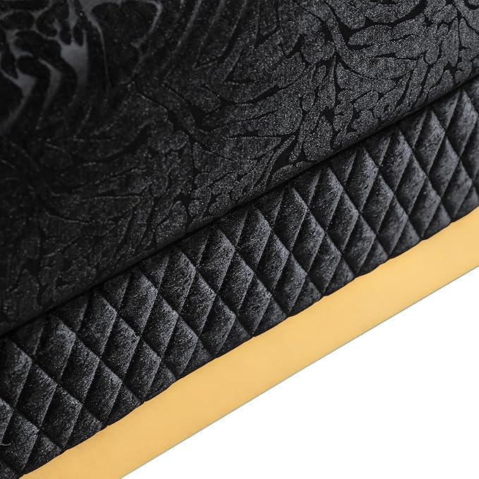 Furniture of America Samison II Glam Solid Wood Upholstered Couch with Accent Pillows, Damask Pattern and Gold Base, Comfortable Sofa for Living Room, Bedroom, Office, Black