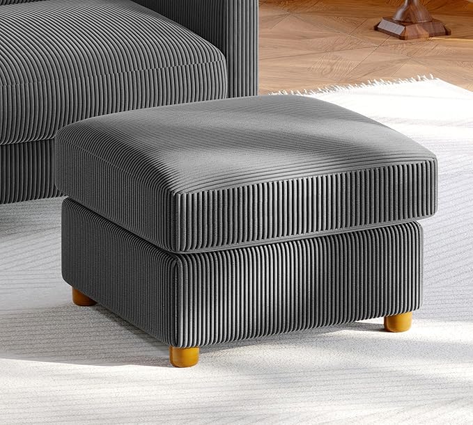 Welzona 25.2" Couches for Living Room, Comfy Grey Ottoman with Storage, Foot Rest Tool-Free Setup, Small Ottoman Foot Rest for Couch, Corduroy Couch for Bedroom, Apartment, Office
