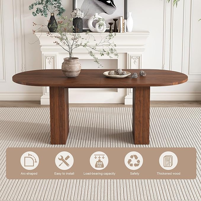 KEIKI 63" Oval Dining Table, Modern Farmhouse Dining Table for 6, Kitchen Table with Walnut Veneer Top & Sturdy Wood Metal Base, Scratch-Resistant Surface, Walnut