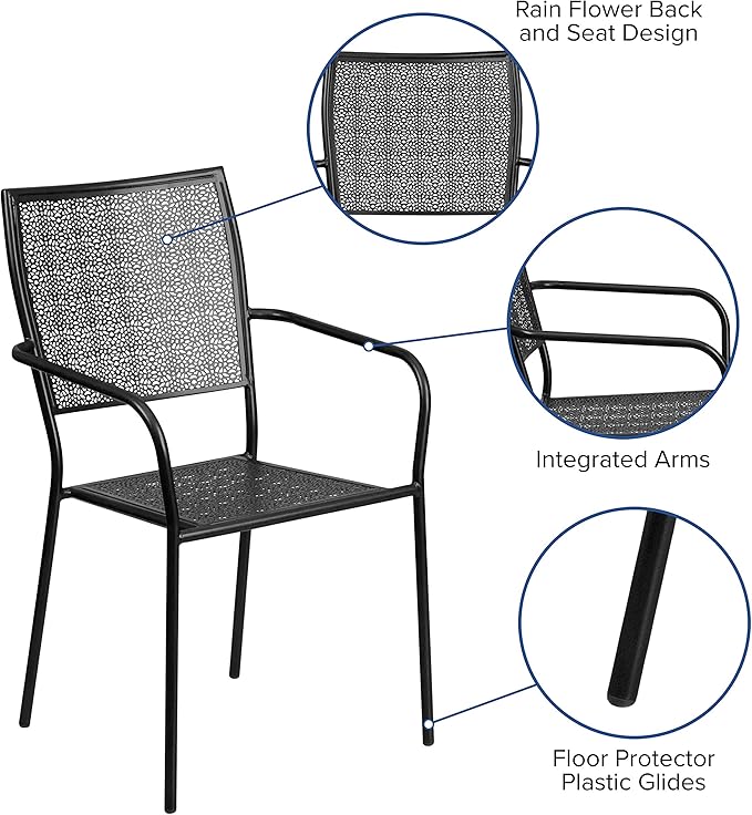 Flash Furniture Oia Commercial Grade 5 Pack Black Indoor-Outdoor Steel Patio Arm Chair with Square Back