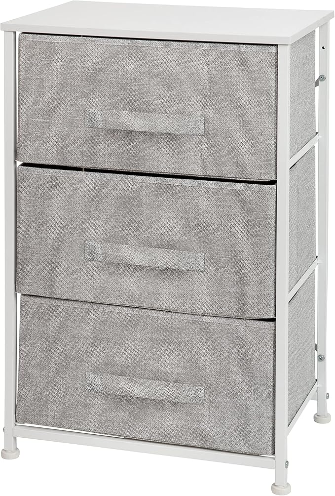 Flash Furniture Harris 3 Drawer Storage Dresser - White Cast Iron Frame and Wood Top - 3 Easy Pull Dark Gray Fabric Drawers