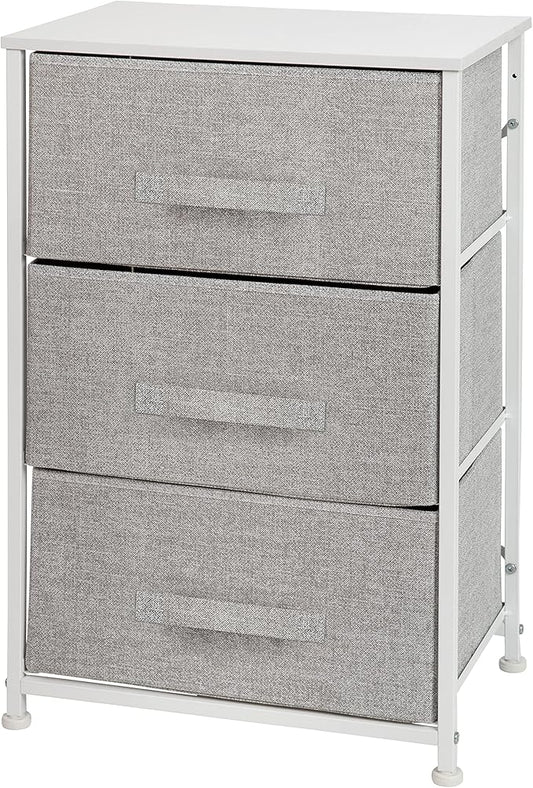 Flash Furniture Harris 3 Drawer Storage Dresser - White Cast Iron Frame and Wood Top - 3 Easy Pull Dark Gray Fabric Drawers