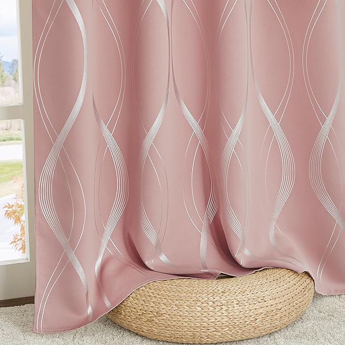 NICETOWN 100% Blackout Pink Curtains for Bedroom and Living Room, Easy Care Solid Thermal Insulated Grommet Panels and Drapes for Bedroom Decoration, 52 x 63, 2 Panels