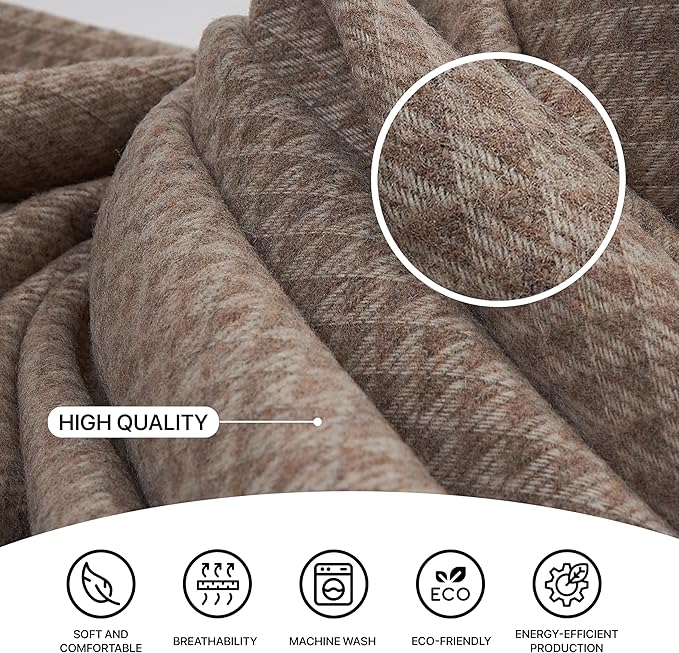 | Cashmere Blend Blanket | 10% Cashmere, 90% Superfine Wool | Ultra-Soft, Warm & Breathable Throw with Fringes | Elegant Bed or Sofa Layer 55"x79" (140 x 200 cm)
