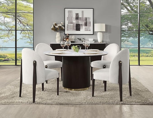 Acme Clayten Wood & Artificial Marble Round Dining Table in White & Espresso