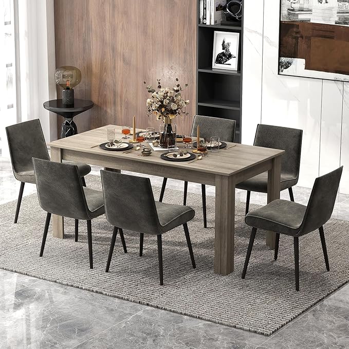 Moccha Wood Dining Table for 4-6 People, 63" Wood Rectangle Dinner Table, Modern Kitchen Table with L-Shaped Legs, 330lbs Weight Capacity, Farmhouse Dinette Desk for Dining Room, Living Room, Oak